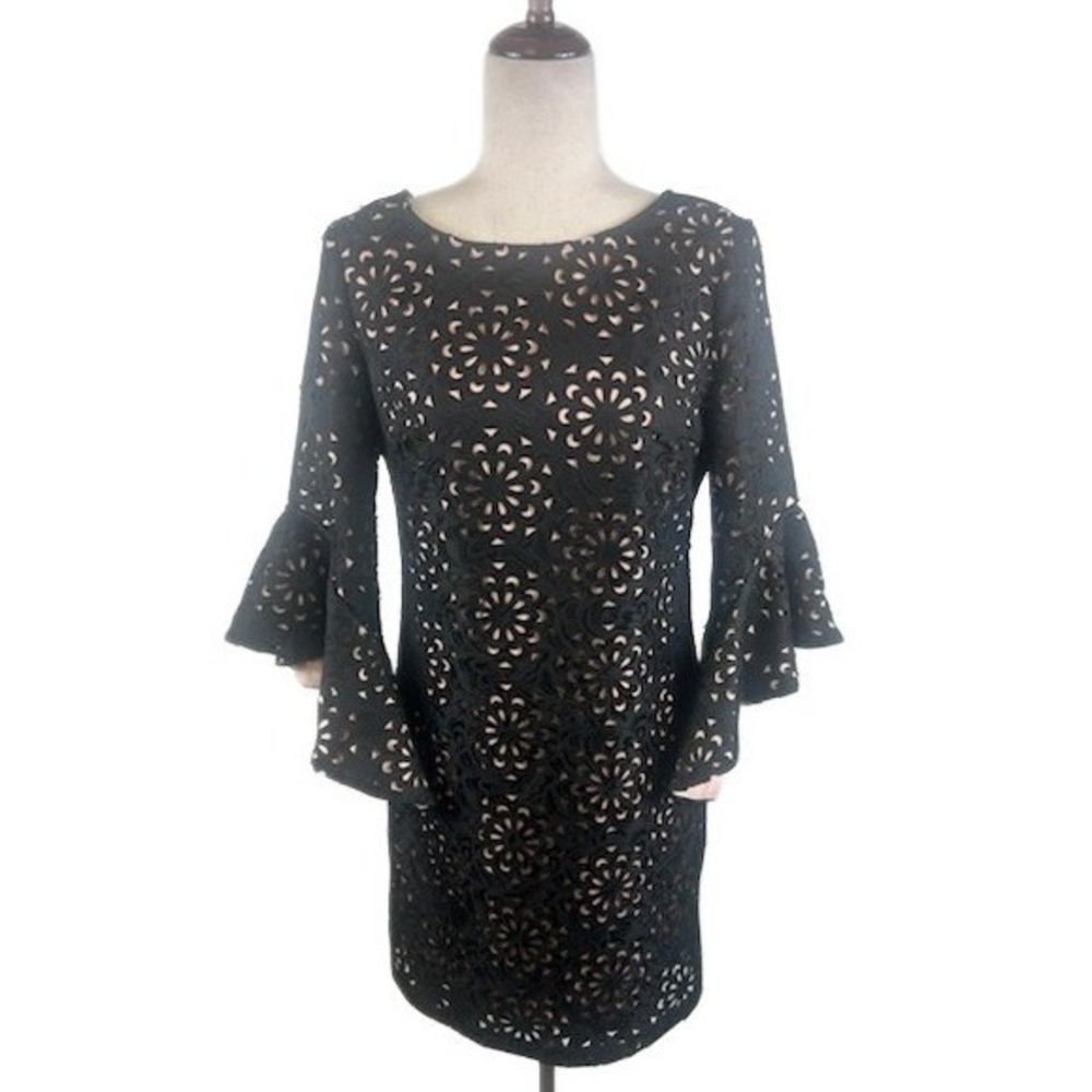 Jax Black Label Dress Floral Lace Overlay Bell Sleeve Party Women's Size‎ 4